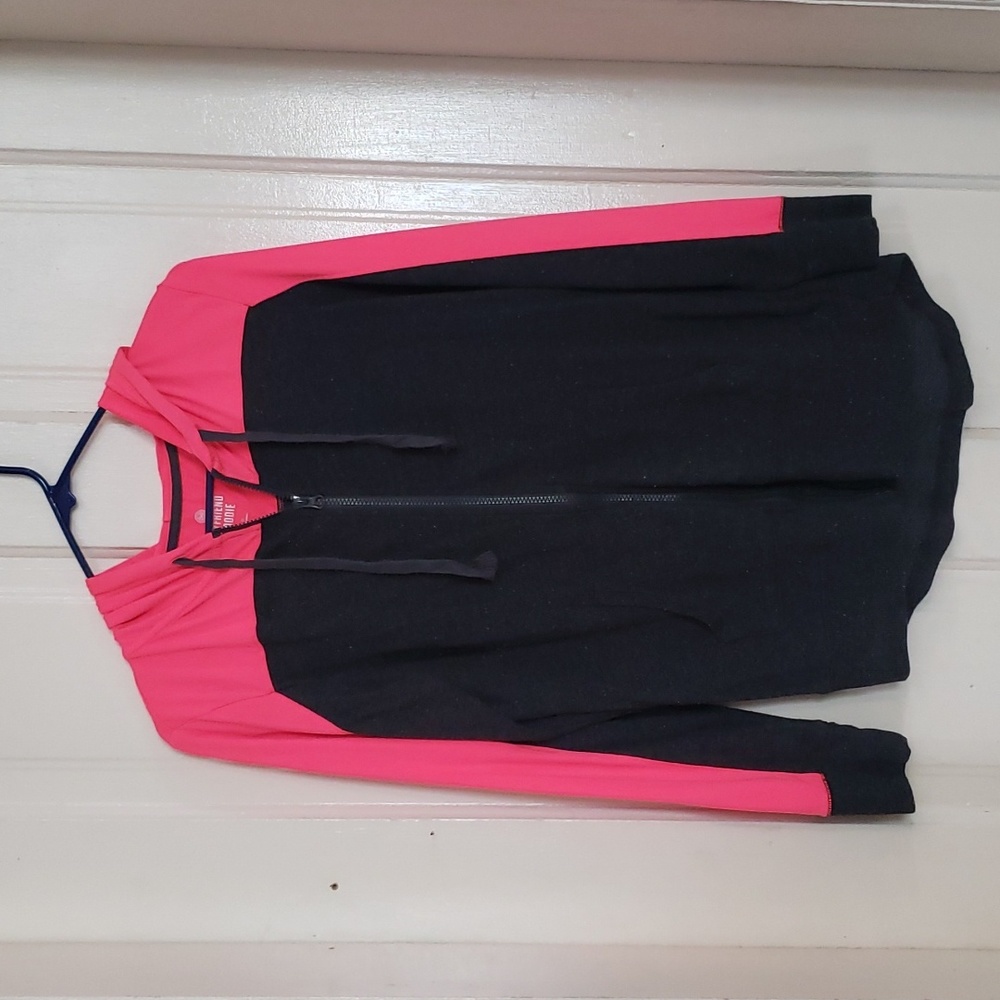 SO Black and Hot Pink Colorblock Zip-Up Hoodie